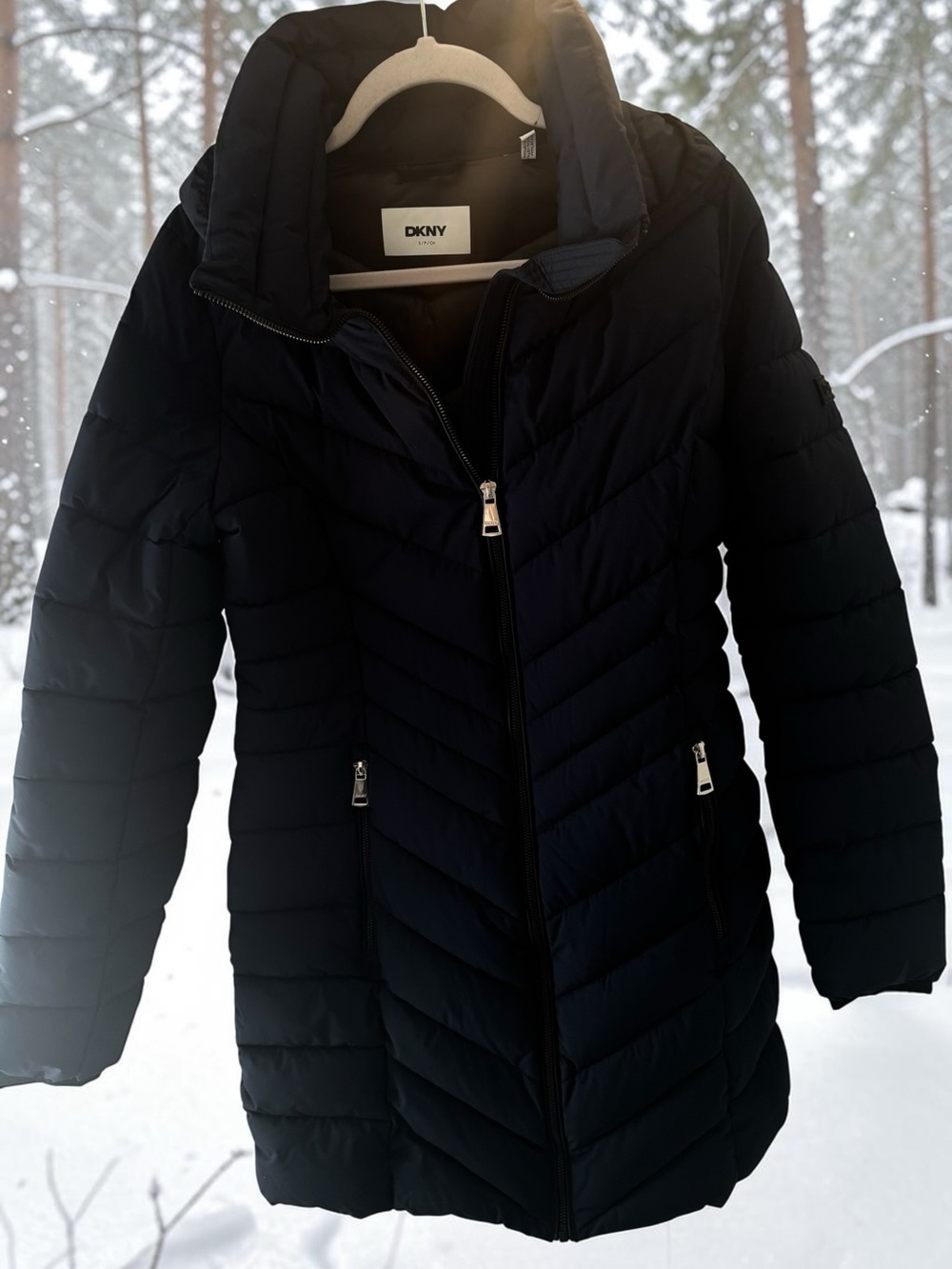 DKNY NWT Ladies Navy Puffer Quilted Coat SZ S/P/CH